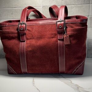 Coach Burgundy Suede Tote Bag